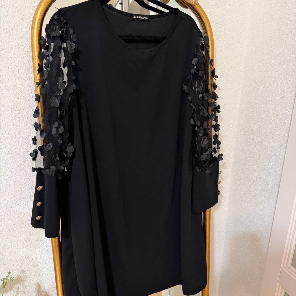 Black Dress with Floral Sleeve Details